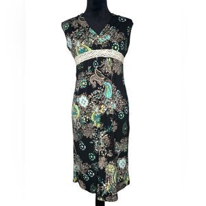 Merona Women's Paisley Multi Color Empire Sleeveless Dress Front Lace Size Small